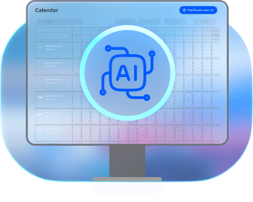 Monitor displaying calendar with AI-powered planning interface